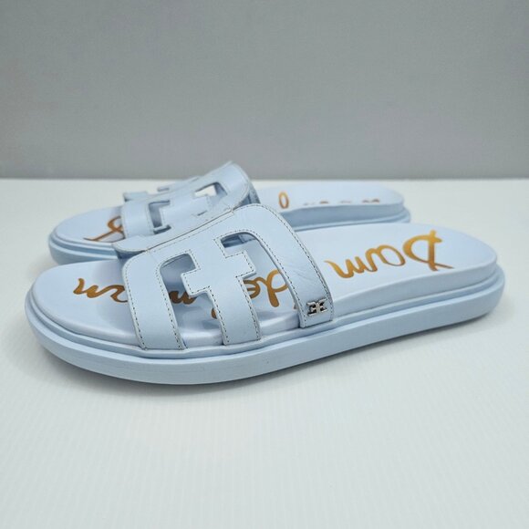 Sam Edelman Valeri Slide Sandal Womens 8 WIDE Riviera Blue Leather Logo Platform - Picture 13 of 13